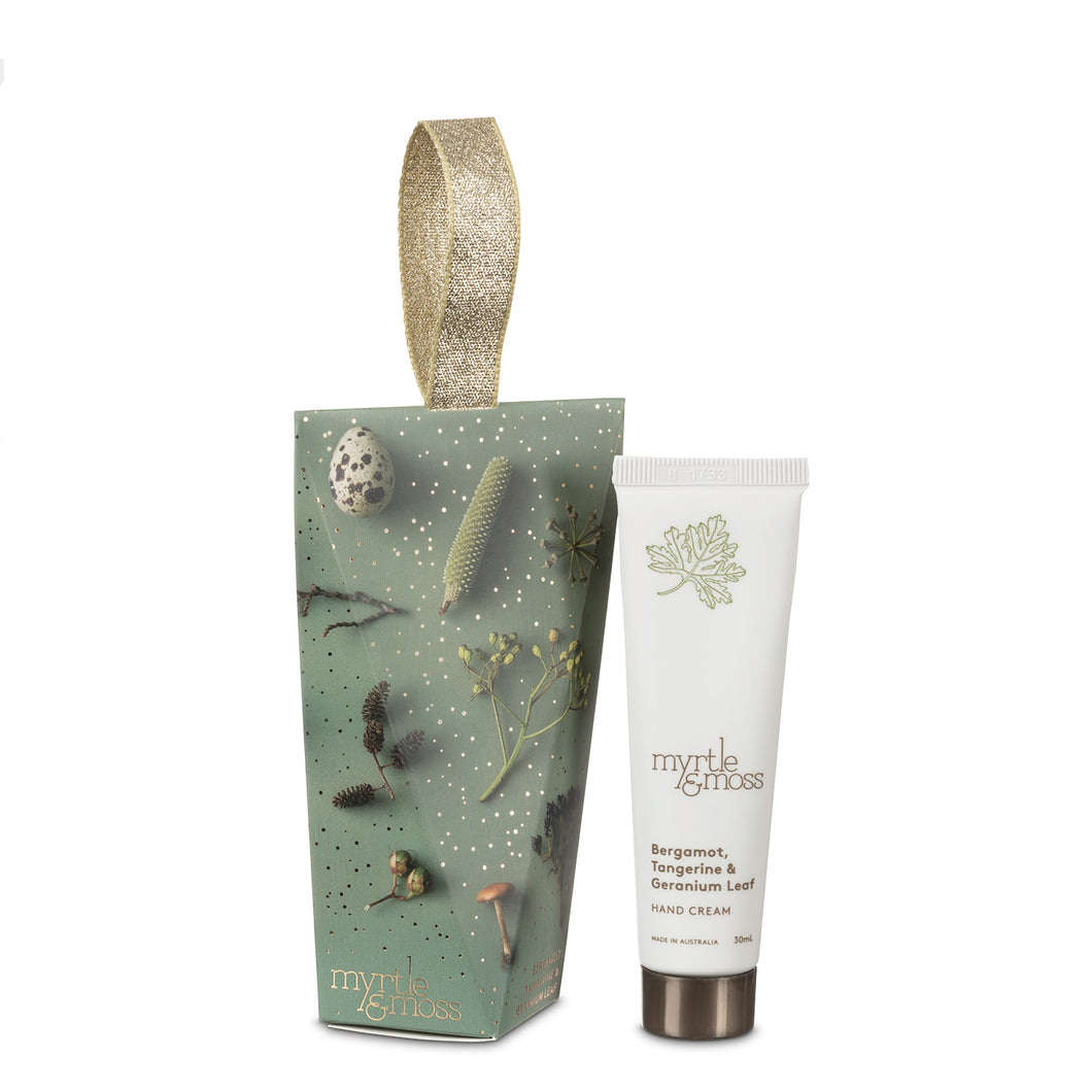 Myrtle & Moss - Bergamot Rind, Tangerine & Geranium Leaf Mini Hand Cream Christmas Ornament